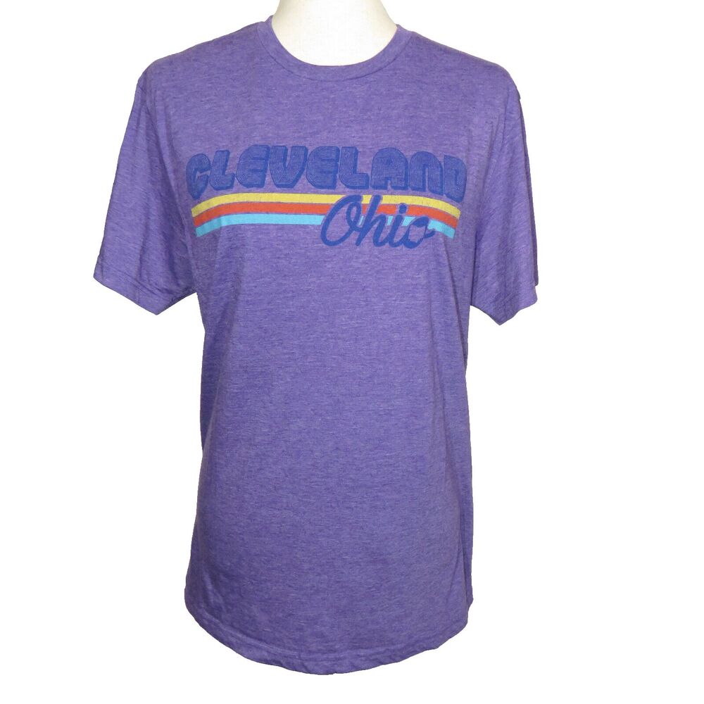 Gildan Soft Style Purple Multi Stripe Cleveland Ohio Tee Shirt Size Medium